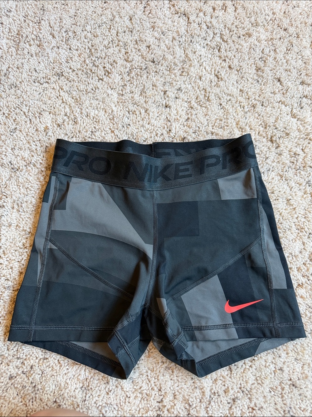Nike Black & Charcoal Compression Shorts with Red Swoosh